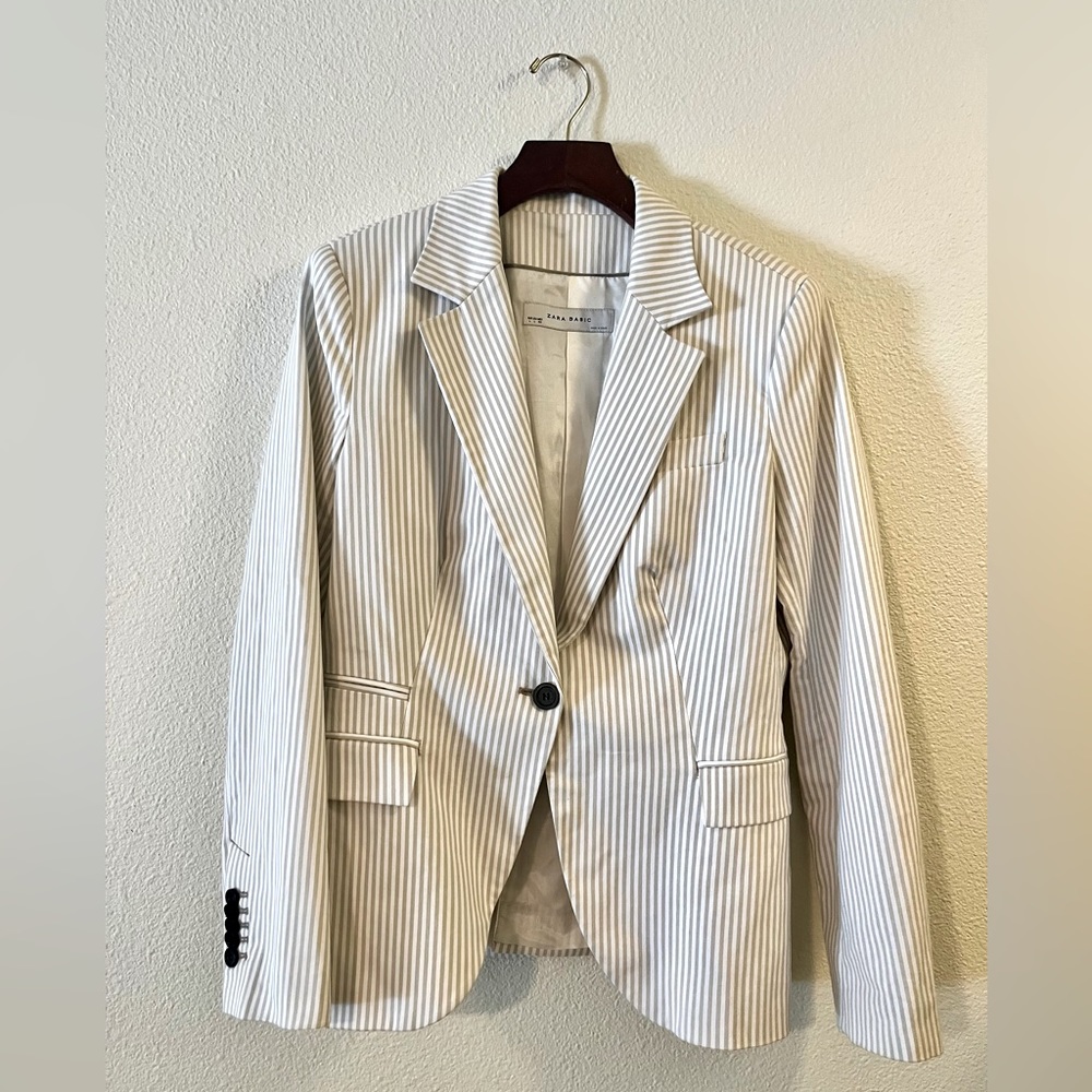 Zara Tan Striped Blazer